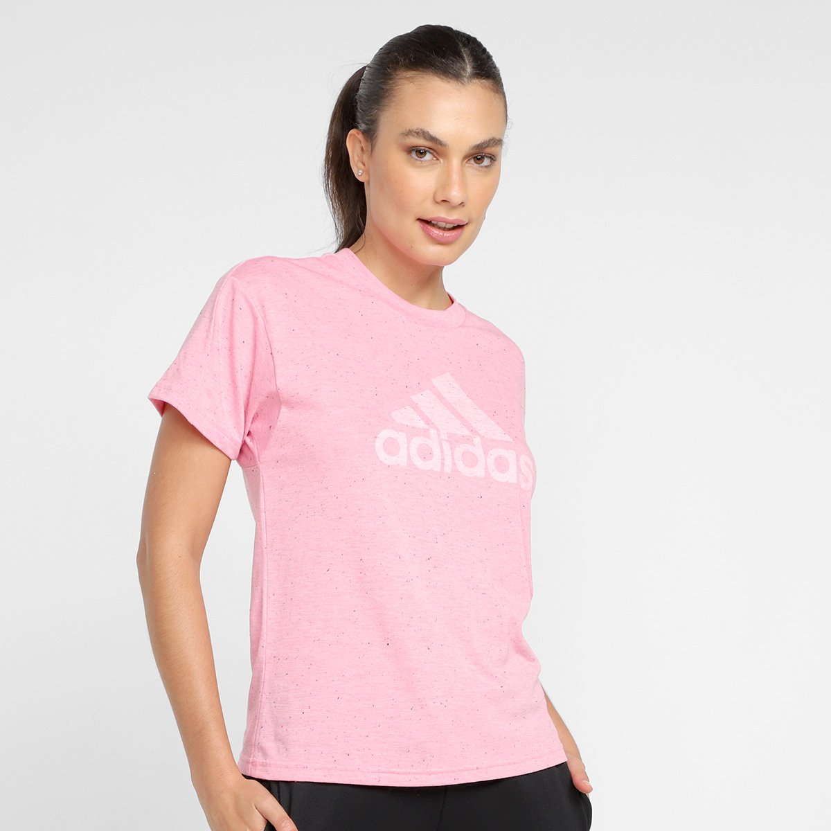 Camiseta Feminina Blusa Adidas Salmao Trefoil Rosa Camiseta