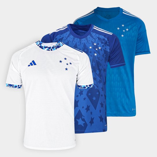 Kit 3 Camisas Cruzeiro s/nº Torcedor + Goleiro Adidas Masculina
