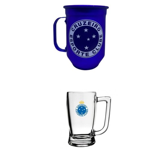 Kit com 2 Canecas de Vidro e Alumínio Cruzeiro Chopp Cerveja